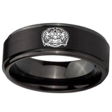 10mm Masonic 32 Degree Freemason Step Edges Brush Black Tungsten Carbide Mens Engagement Band