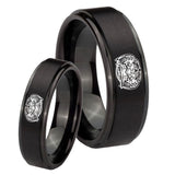 Bride and Groom Masonic 32 Degree Freemason Step Edges Brush Black Tungsten Carbide Men's Ring Set