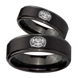 Bride and Groom Masonic 32 Degree Freemason Step Edges Brush Black Tungsten Carbide Men's Ring Set