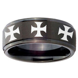 10mm Multiple Maltese Cross Step Edges Brush Black Tungsten Mens Promise Ring