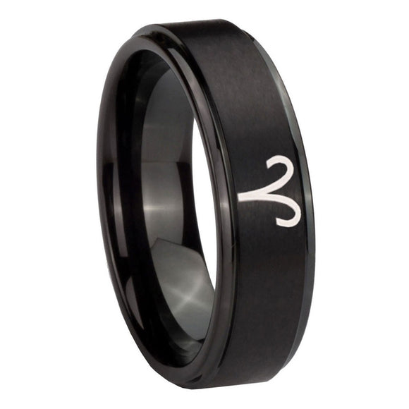 10mm Aries Zodiac Step Edges Brush Black Tungsten Carbide Engagement Ring