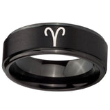 10mm Aries Zodiac Step Edges Brush Black Tungsten Carbide Engagement Ring