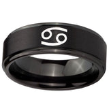 10mm Cancer Horoscope Step Edges Brush Black Tungsten Carbide Engraved Ring