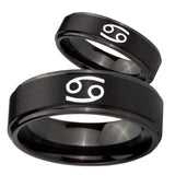 His Hers Cancer Horoscope Step Edges Brush Black Tungsten Anniversary Ring Set