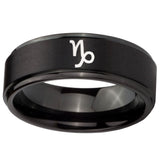 10mm Capricorn Zodiac Step Edges Brush Black Tungsten Mens Anniversary Ring