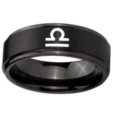 10mm Libra Horoscope Step Edges Brush Black Tungsten Carbide Men's Bands Ring