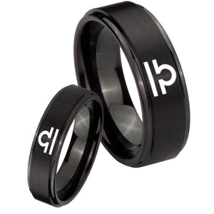 His Hers Libra Horoscope Step Edges Brush Black Tungsten Engagement Ring Set