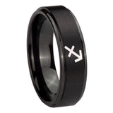 10mm Sagittarius Zodiac Step Edges Brush Black Tungsten Men's Engagement Band