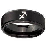 10mm Sagittarius Zodiac Step Edges Brush Black Tungsten Men's Engagement Band