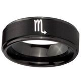 10mm Scorpio Horoscope Step Edges Brush Black Tungsten Mens Engagement Ring