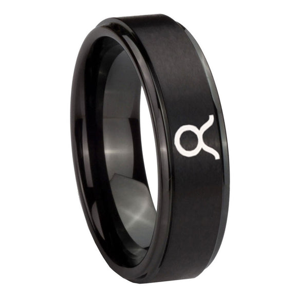 10mm Taurus Horoscope Step Edges Brush Black Tungsten Men's Engagement Ring