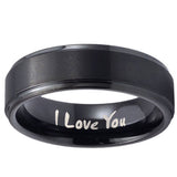 10mm I Love You Step Edges Brush Black Tungsten Carbide Wedding Engraving Ring