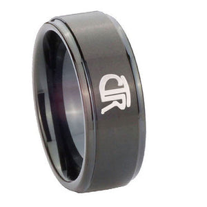 10mm CTR Step Edges Brush Black Tungsten Carbide Personalized Ring