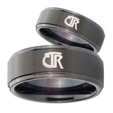 Bride and Groom CTR Step Edges Brush Black Tungsten Carbide Mens Bands Ring Set