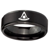 10mm Pester Master Masonic Step Edges Brush Black Tungsten Wedding Band Ring