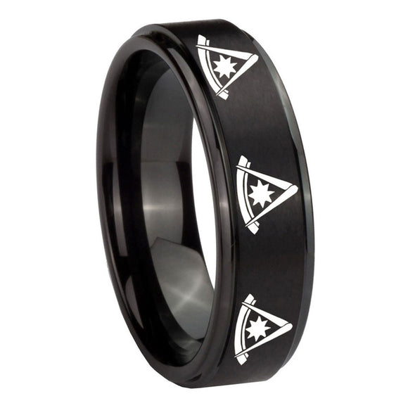 10mm Multiple Pester Master Masonic Step Edges Brush Black Tungsten Men's Ring