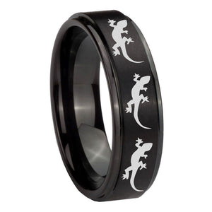 10mm Multiple Lizard Step Edges Brush Black Tungsten Custom Ring for Men