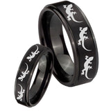 His Hers Multiple Lizard Step Edges Brush Black Tungsten Mens Band Set