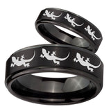 His Hers Multiple Lizard Step Edges Brush Black Tungsten Mens Band Set