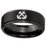 10mm Anchor Step Edges Brush Black Tungsten Carbide Engagement Ring