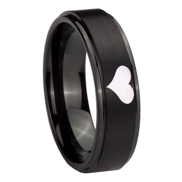 10mm Heart Step Edges Brush Black Tungsten Carbide Men's Engagement Ring