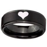 10mm Heart Step Edges Brush Black Tungsten Carbide Men's Engagement Ring