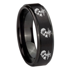 10mm Multiple Marine Step Edges Brush Black Tungsten Mens Anniversary Ring