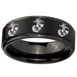 10mm Multiple Marine Step Edges Brush Black Tungsten Mens Anniversary Ring