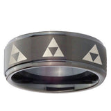 10mm Multiple Zelda Triforce Step Edges Brush Black Tungsten Wedding Band Ring