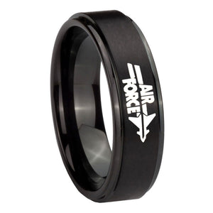 10MM Step Edges Air Force Black IP Tungsten Carbide Men's Ring