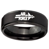 10MM Step Edges Air Force Black IP Tungsten Carbide Men's Ring
