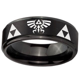 10mm Legend of Zelda Step Edges Brush Black Tungsten Men's Engagement Ring