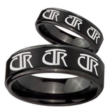Bride and Groom Multiple CTR Step Edges Brush Black Tungsten Men's Ring Set
