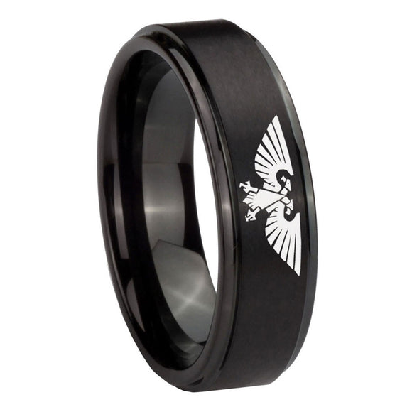 10mm Aquila Step Edges Brush Black Tungsten Carbide Men's Wedding Ring