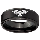 10mm Aquila Step Edges Brush Black Tungsten Carbide Men's Wedding Ring