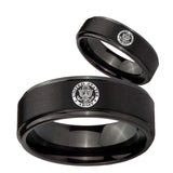 His Hers U.S. Army Step Edges Brush Black Tungsten Mens Wedding Ring Set