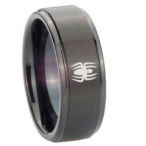 10mm Spiderman Step Edges Brush Black Tungsten Carbide Personalized Ring
