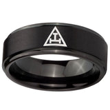 10mm Masonic Triple Step Edges Brush Black Tungsten Carbide Wedding Band Mens