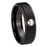 10mm Offspring Step Edges Brush Black Tungsten Carbide Wedding Band Ring