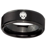 10mm Offspring Step Edges Brush Black Tungsten Carbide Wedding Band Ring