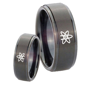 His Hers American Atheist Step Edges Brush Black Tungsten Anniversary Ring Set