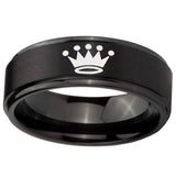 10mm Crown Step Edges Brush Black Tungsten Carbide Wedding Engagement Ring