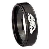 10mm Flamed Cross Step Edges Brush Black Tungsten Carbide Bands Ring