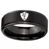 10mm Greek CTR Step Edges Brush Black Tungsten Carbide Custom Ring for Men