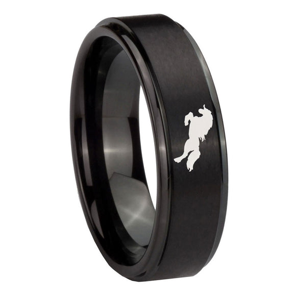 10mm Horse Step Edges Brush Black Tungsten Carbide Engraved Ring