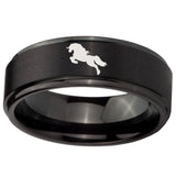 10mm Horse Step Edges Brush Black Tungsten Carbide Engraved Ring