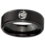 10mm Angry Baseball Step Edges Brush Black Tungsten Mens Anniversary Ring