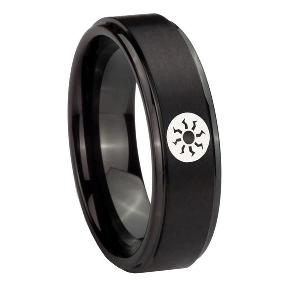 10mm Magic The Gathering Step Edges Brush Black Tungsten Mens Promise Ring