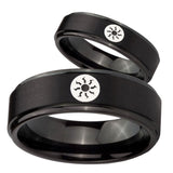 His Hers Magic The Gathering Step Edges Brush Black Tungsten Men's Ring Set