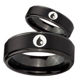 His Hers Magic Gathering Step Edges Brush Black Tungsten Mens Band Set